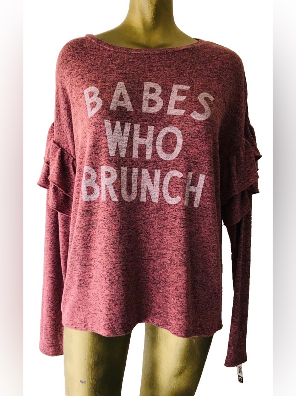 NWT Xhilaration BABES WHO BRUNCH Soft RUFFLE Sleeve Blogger Style TOP XL